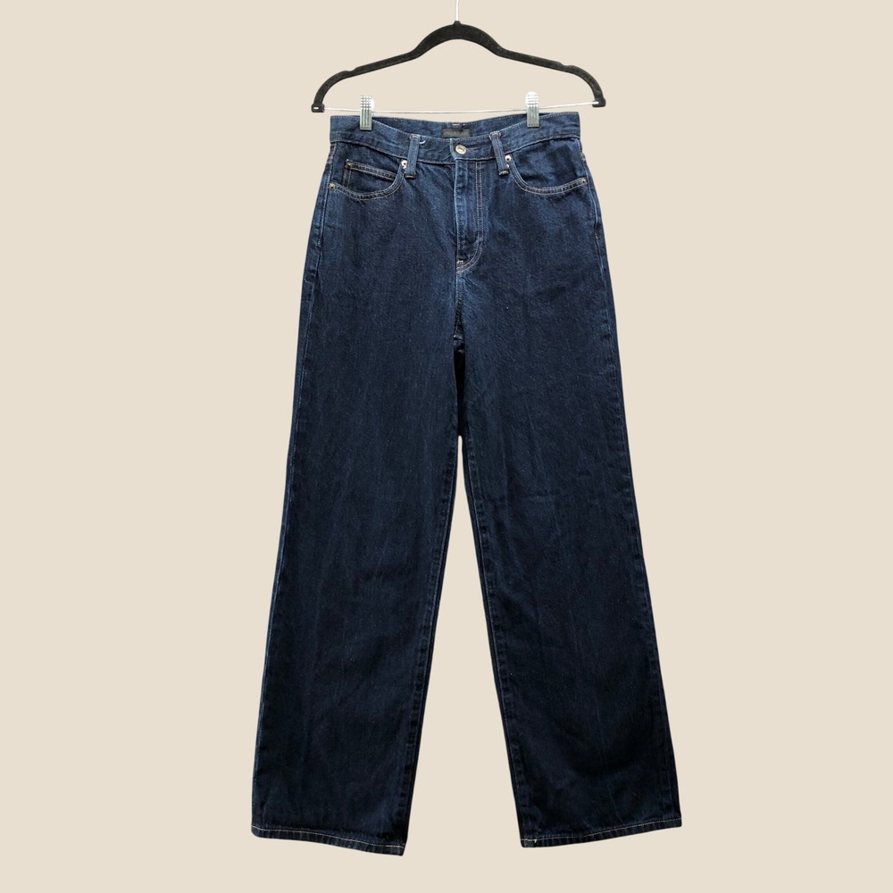 UNIQLO Womens High Rise Wide Straight Leg Jeans Dark Blue Indigo Size 25